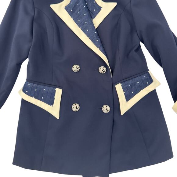 Milano High Fashion Vintage Blazer Pearl Navy Women's 40 Regencycore Royalcore - Picture 10 of 13